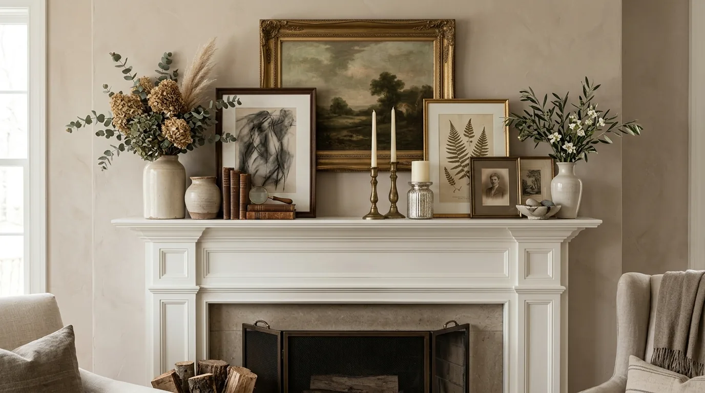 Create height with layered frames and art